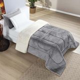 Coberdrom Diamond Solteiro Sherpa Com Manta Flannel 01 Peça - Cinza