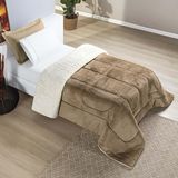 Coberdrom Diamond Solteiro Sherpa Com Manta Flannel 01 Peça - Cáqui