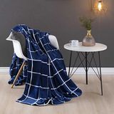 Cobertor Manta Minimalista Casal Queen Manta Flannel Quadrados Inverno 01 Peça - Azul Marinho