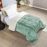 Coberdrom Diamond Solteiro Sherpa Com Manta Flannel 01 Peça - Verde Alecrim