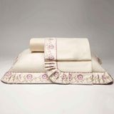 Jogo Cama Lençol Yasmin Casal Queen 04 Peças Bordado Algodão 180 Fios - Palha Floral