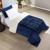 Coberdrom Diamond Solteiro Sherpa Com Manta Flannel 01 Peça - Azul Marinho