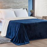 Cobertor Magnific Casal Queen Sherpa Com Manta Microfibra Toque Lã Carneiro 01 Peça - Azul Marinho