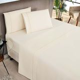Jogo De Cama Lençol Milano Casal Queen Percal 180 Fios Ponto Palito Liso 04 Peças - Palha
