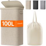 Cesto De Roupa Suja Lifewit 100l Com Tampa E Bolsa Removível Bege