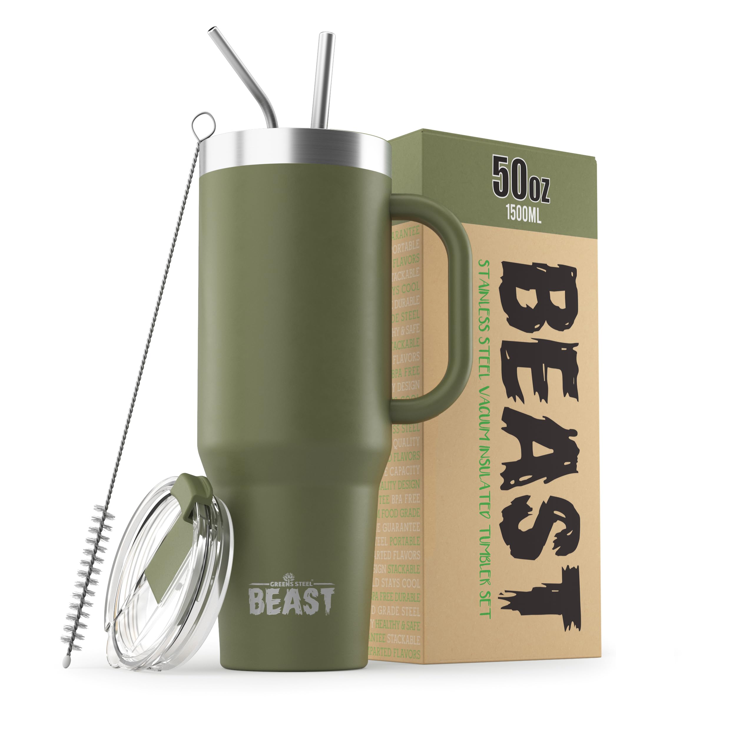 Tumbler Greens Steel Beast 1,5 L Em Aço Inoxidável Isolado A Vácuo