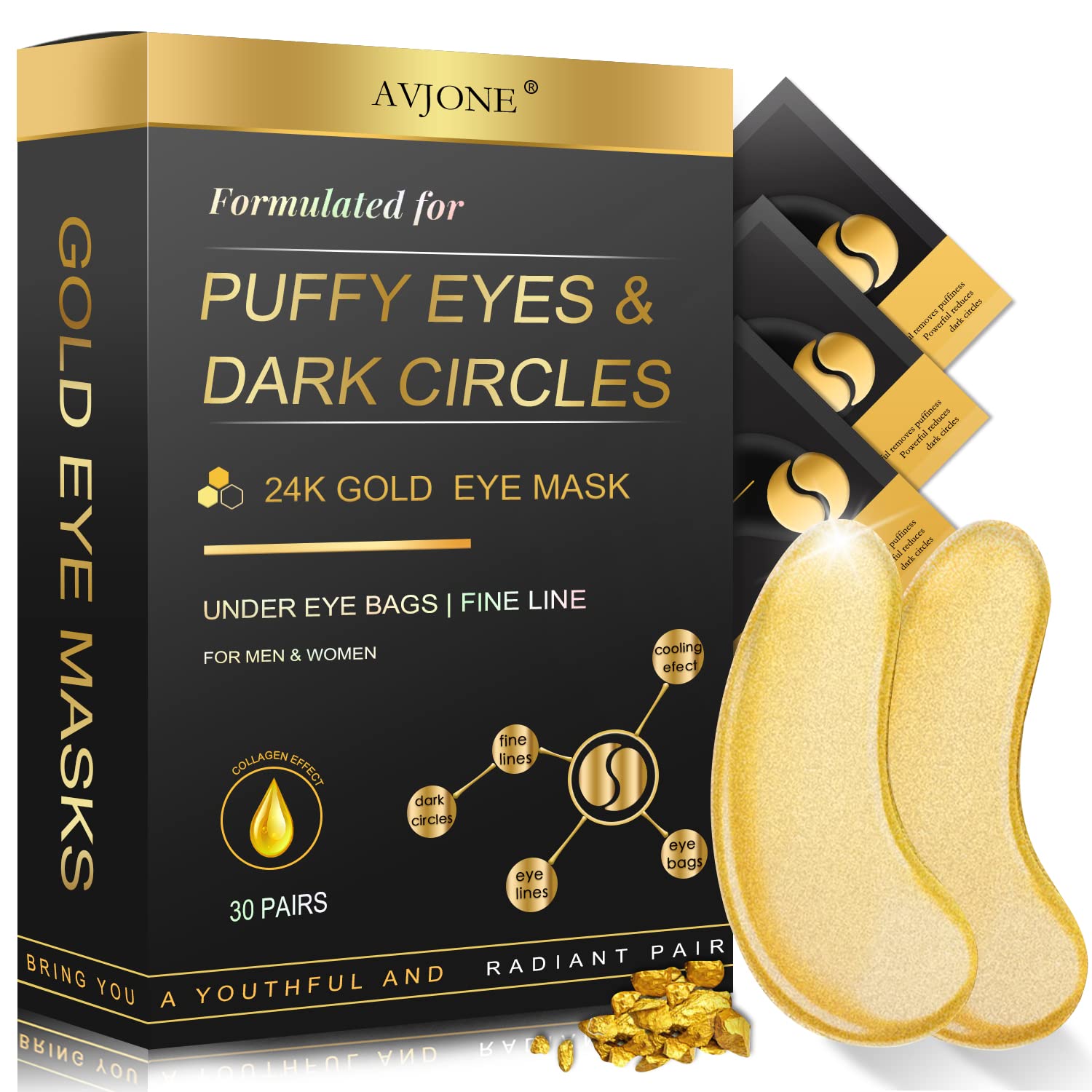Tapa-olhos Avjone 24k Gold Com Colágeno Para Olheiras, 30 Pares