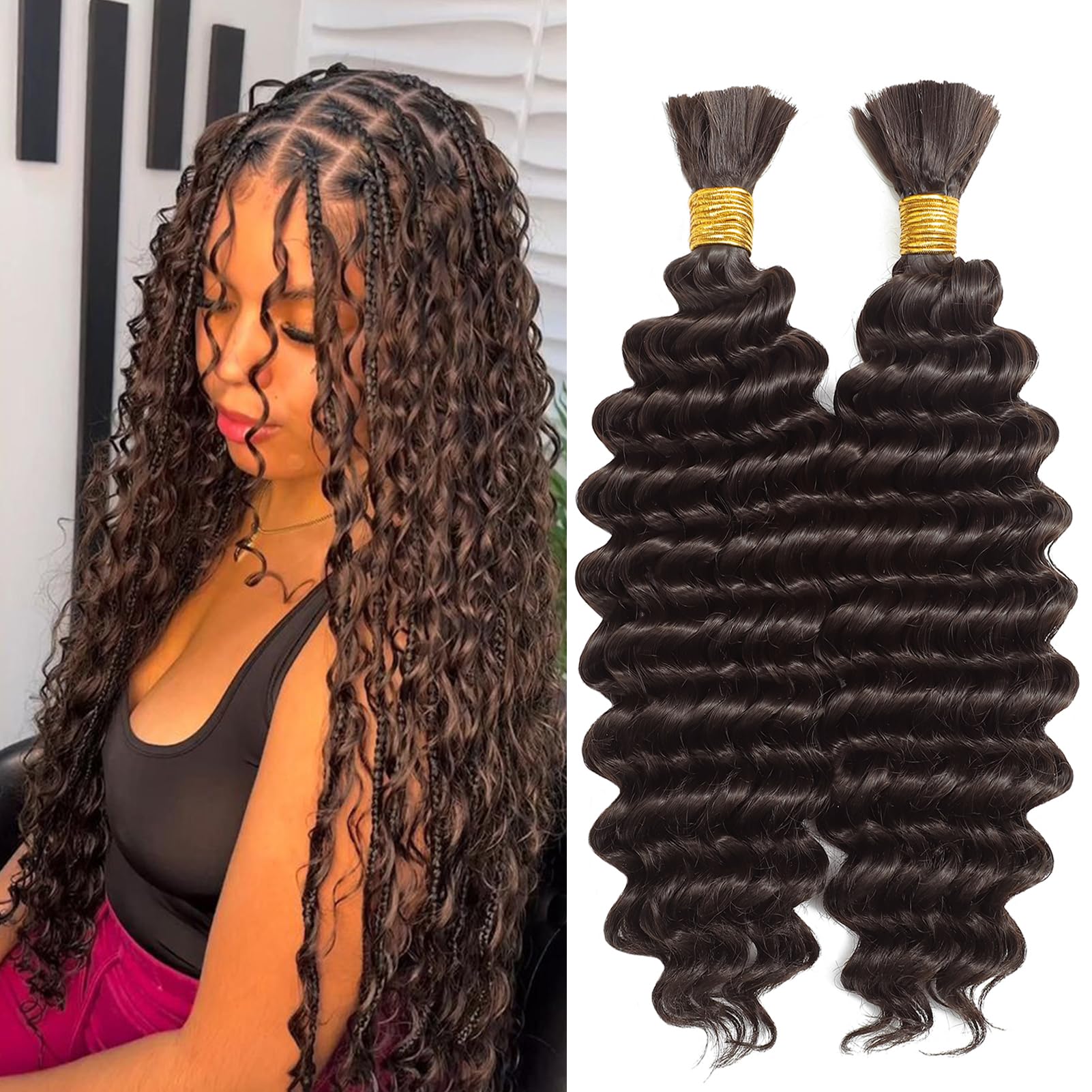 Cabelo Trançado A Granel Eoocet Deep Wave 22 Polegadas 200 G Marrom Escuro