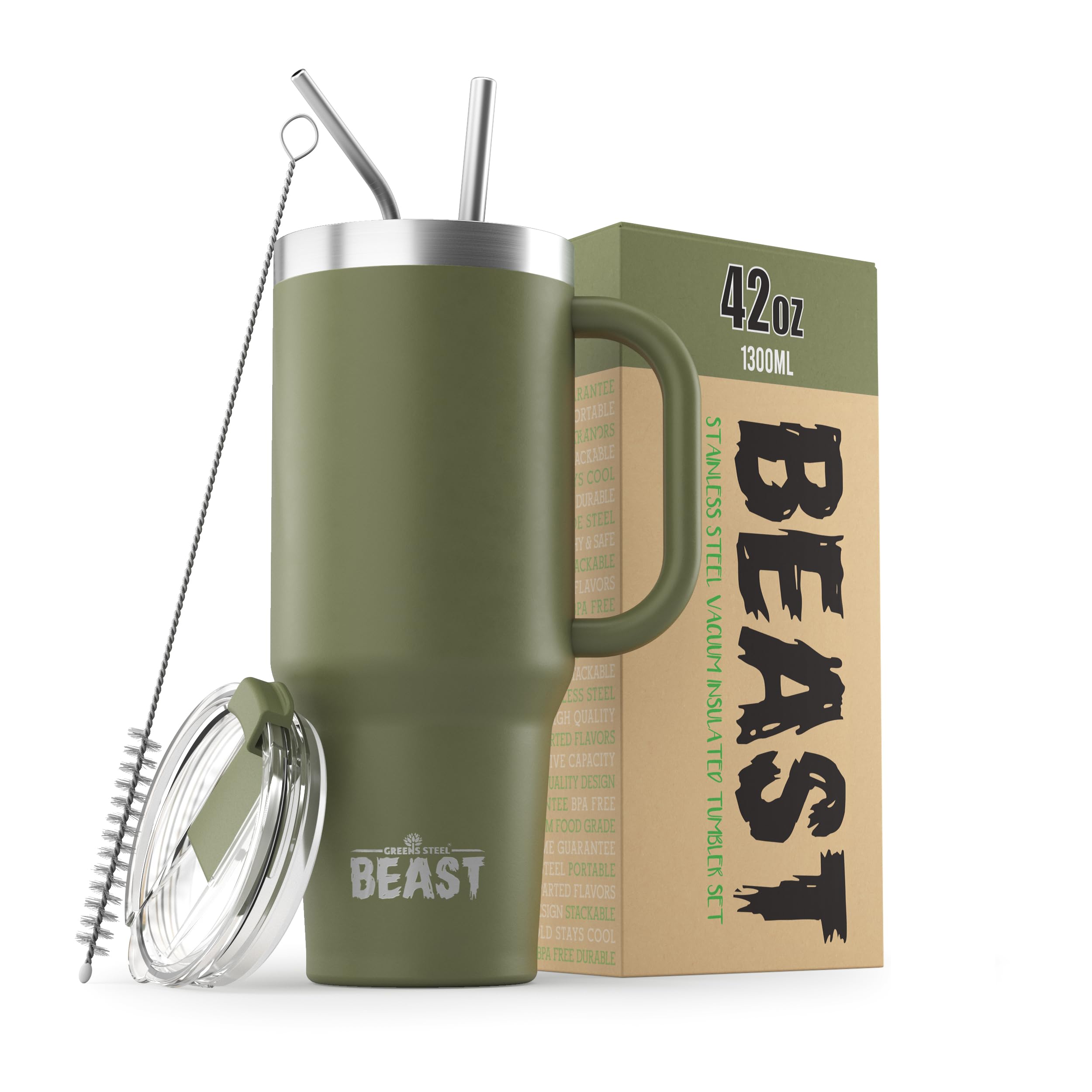Tumbler Greens Steel Beast Aço Inoxidável 1250 Ml Verde Exército