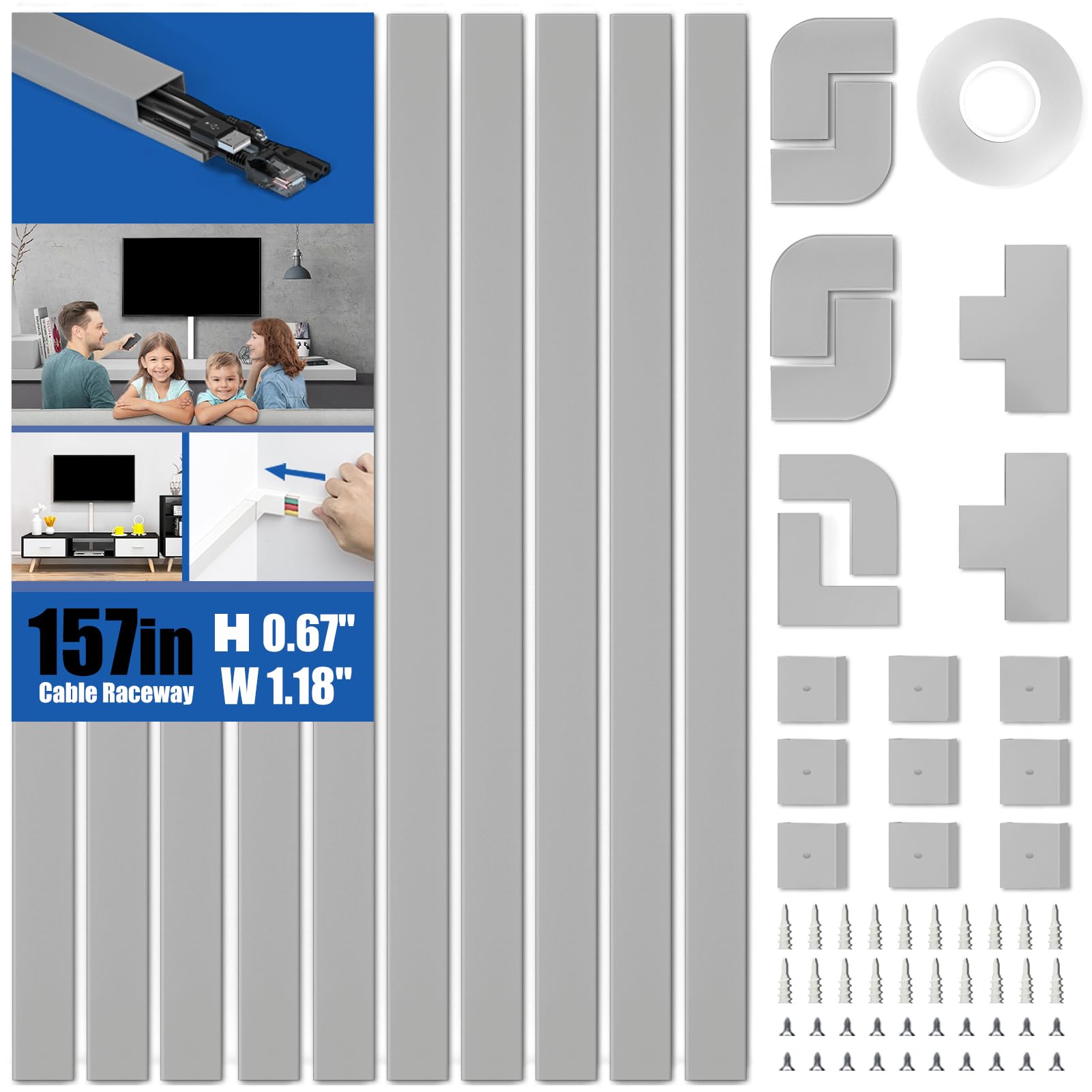 Cord Hider Delamu 4m Cable Management Grey Para Tv Na Parede