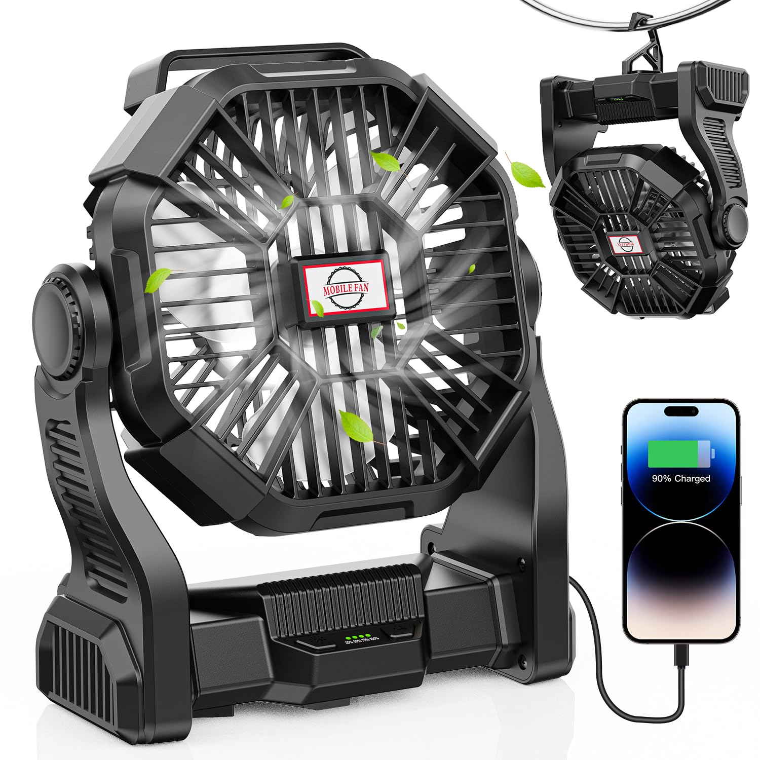Ventilador De Acampamento Dowilldo 20000mah Com Bateria De Lanterna Led 16-72h