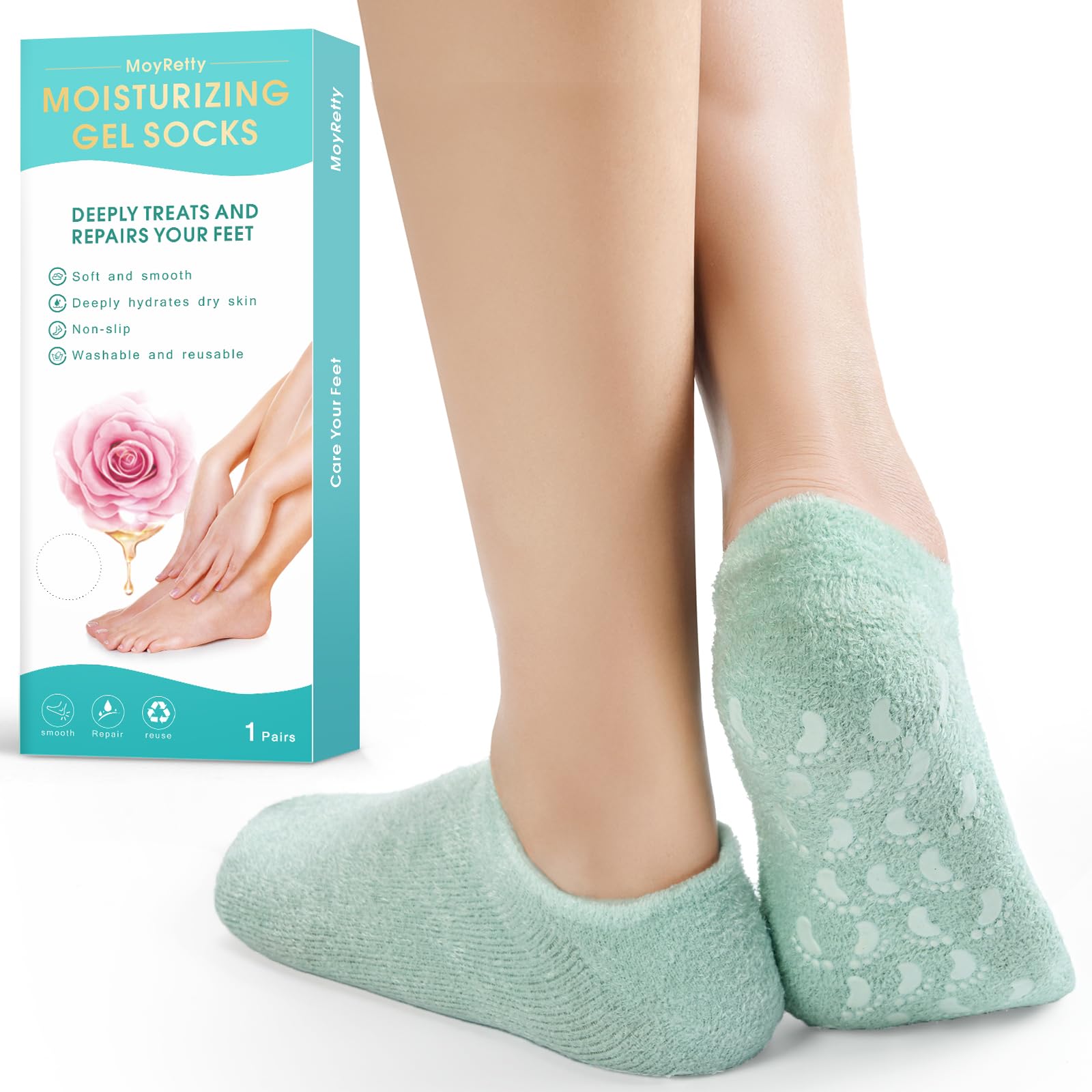 Meias Hidratantes De Silicone Moyretty Gel Aloe Foot Spa Green