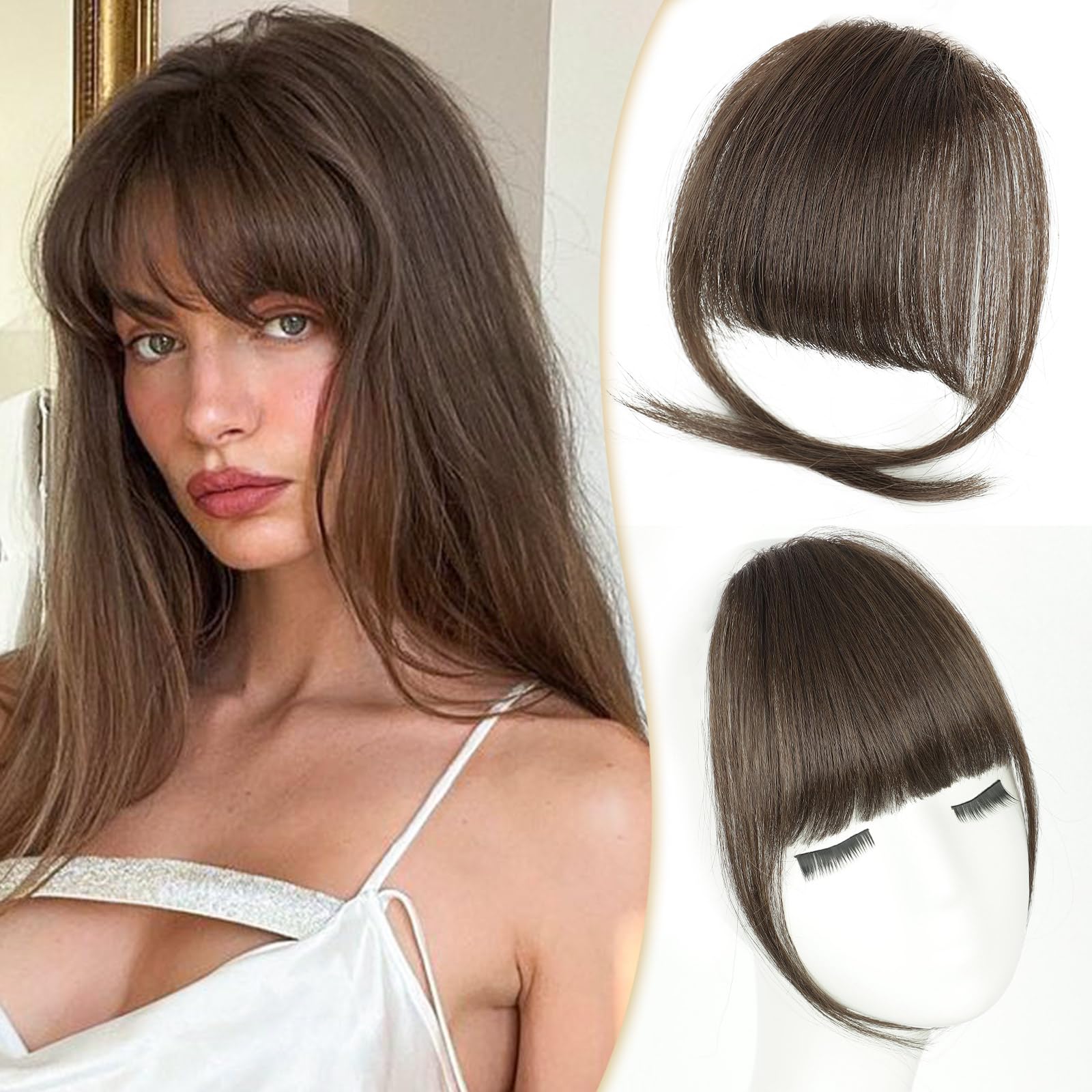 Clip In Bangs Pink Seven Real Human Hair Castanho Médio