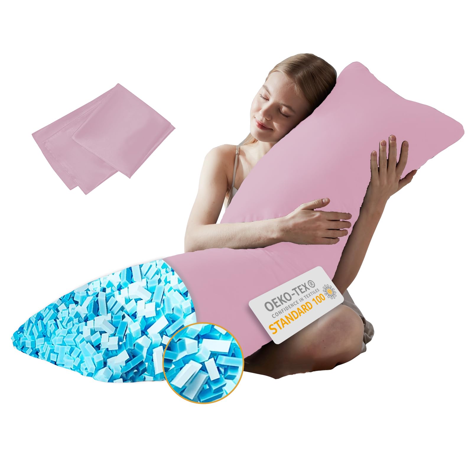 Almofada Corporal De Espuma Viscoelástica Downcool 20x54 Polegadas Rosa