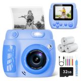 Câmera Infantil De Impressão Instantânea Letshaha 20mp 1080p Azul Com Papel