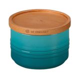 Pote Le Creuset Em Cerâmica Com Tampa De Madeira 220ml Azul Caribe 91044400490000