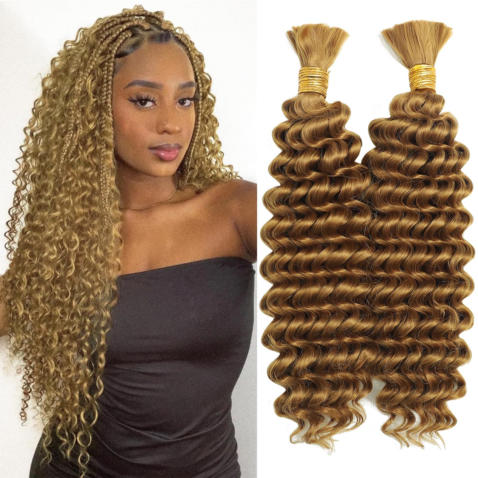 Cabelo Trançado A Granel Eoocet Deep Wave 20 Polegadas 200 G X2 Honey Blonde