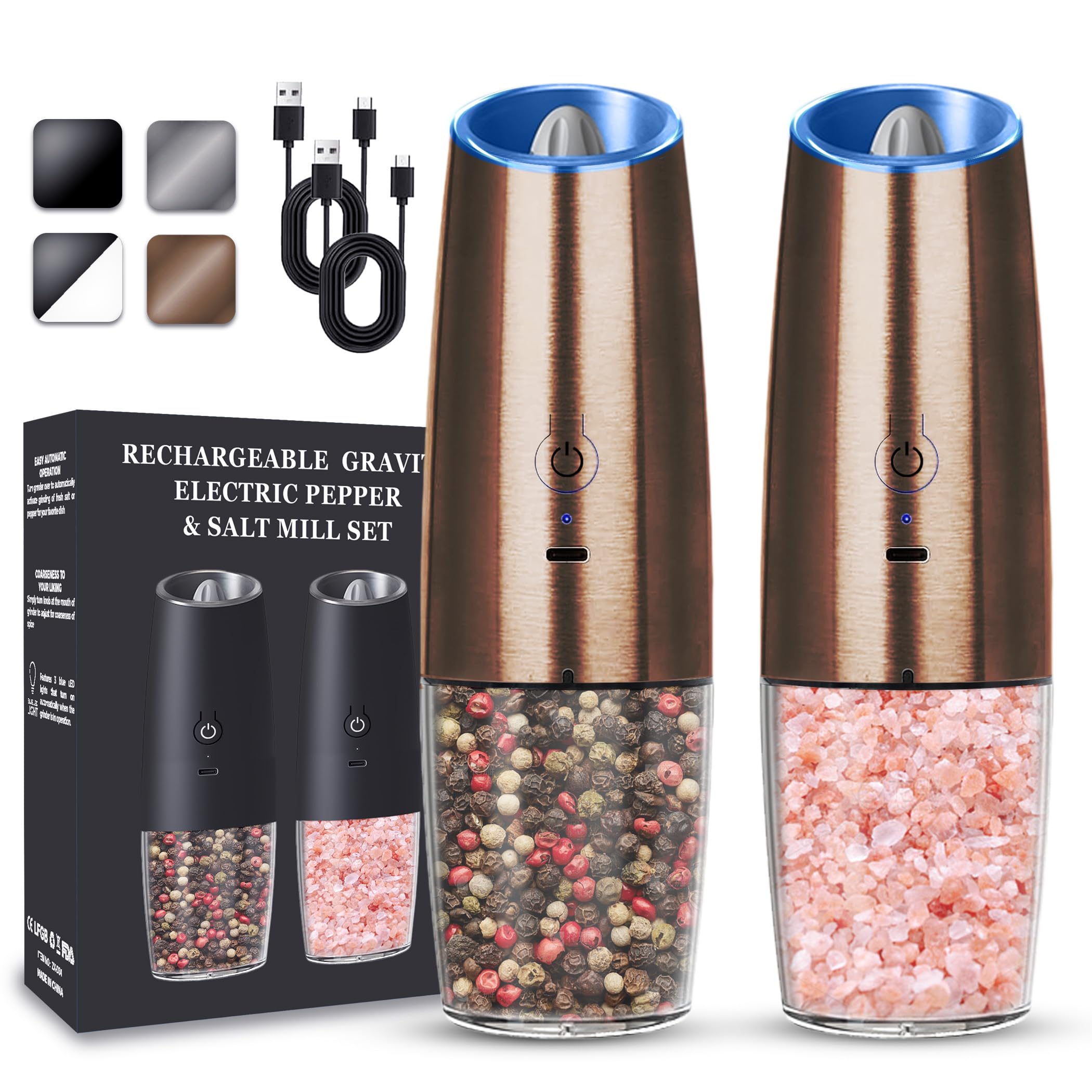 Conjunto Elétrico De Moedor De Sal E Pimenta Unnees Recarregável