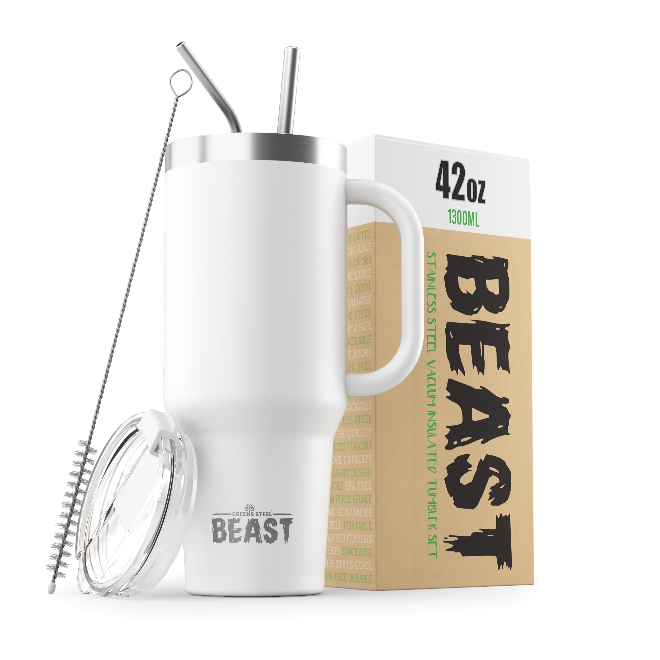 Tumbler Greens Steel Beast Aço Inoxidável 1250 Ml Branco Ártico
