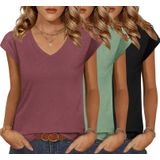 Camisetas Femininas Zeagoo, Pacote Com 3 Camisetas De Manga Curta Com Decote Em V
