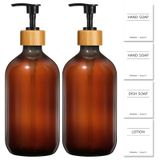 Dispensador De Sabão Kasunting Amber Plastic Com Bomba De Bambu 500ml