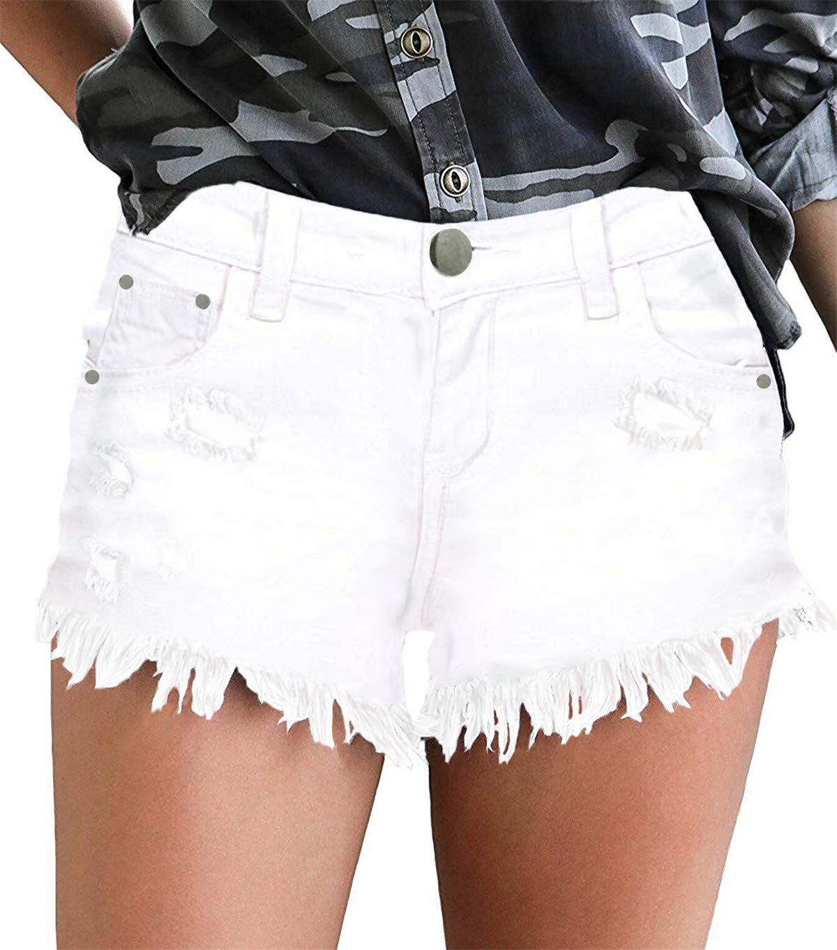 Apenas Shorts, Jeans Brancos E De Cintura Média, Elásticos Para Mulheres