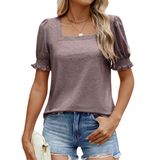 Top Sherosa Puff Sheleve Para Mulheres Cinza Café Tamanho S