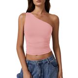 Camiseta Regata Qinsen De Um Ombro Com Forro Duplo Feminina Rosa Tamanho Gg