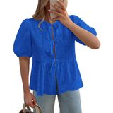 Blusa Feminina Kirundo Com Gravata Frontal, Manga Curta, Renda Oca