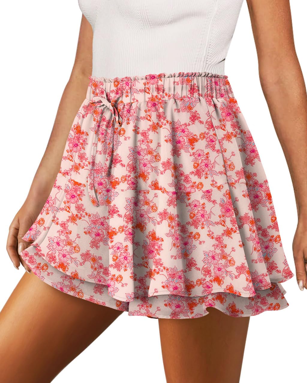 Shorts Only Puff Flowy Chiffon Ruffle Skirts Pink Floral M Women
