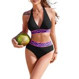 Conjunto De Biquíni Ai&#39;mage, Maiô Feminino De Cintura Alta, Preto, Médio
