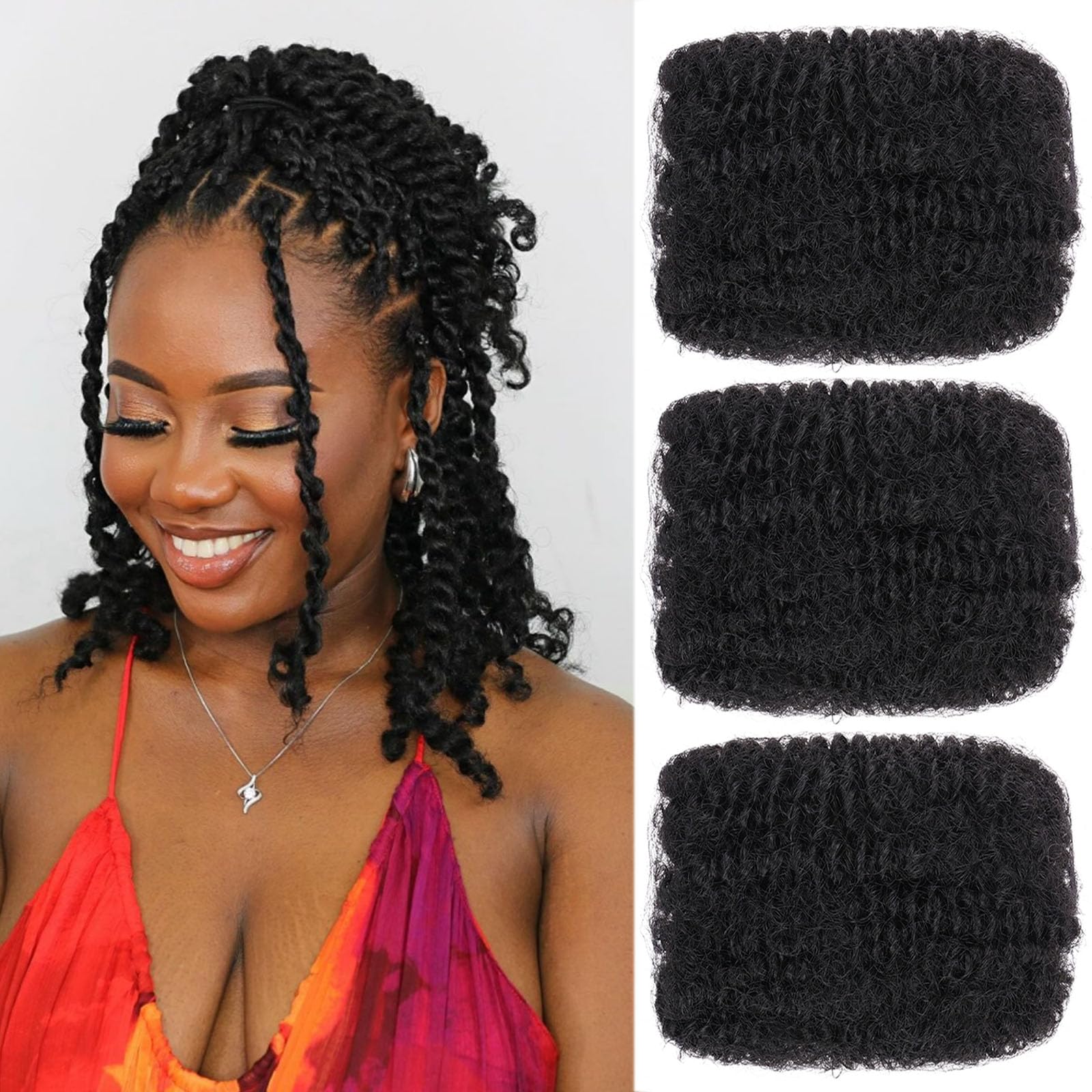 Bulk Hair Unionbeauty Afro Kinkys 25 Cm, 3 Pacotes, Preto Natural