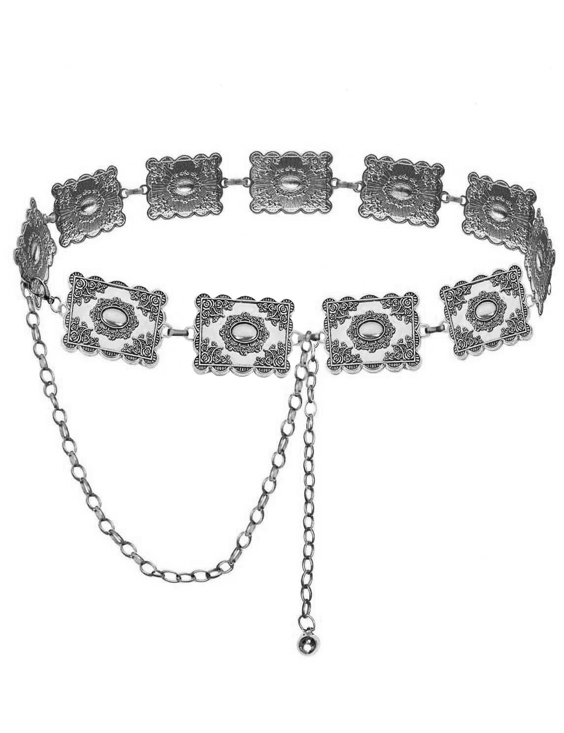 Corrente De Metal Prateado Concho Belt Topacc Para Mulheres Ocidentais