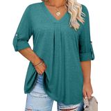 Top Kancystore Plus Size Para Mulheres, Manga 3/4, Azul, 1x