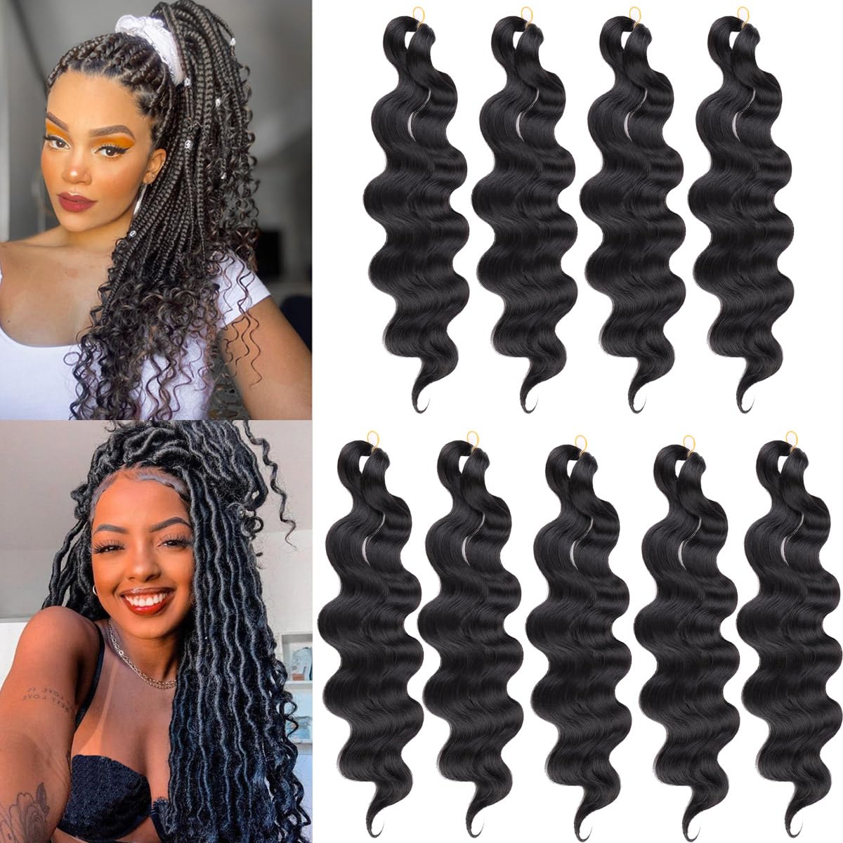 Braiding Hair Cookoo Body Wave 18 Polegadas, 9 Pacotes Sintéticos