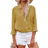 Camisa Feminina Aoudery De Algodão Com Botões, Manga Comprida, Amarela S