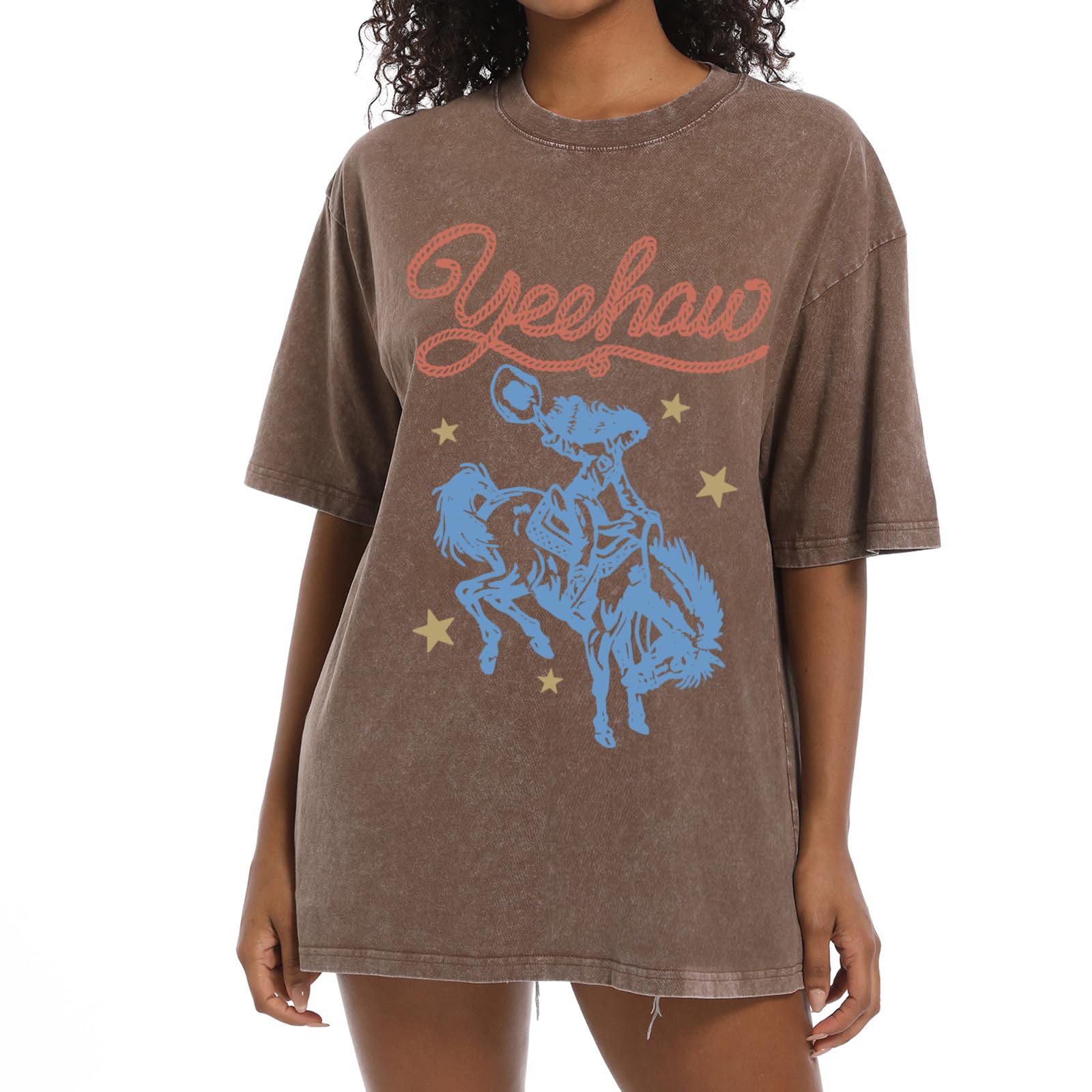 Camiseta Cayxatiu Western Camisas Femininas Vintage Cowgirl