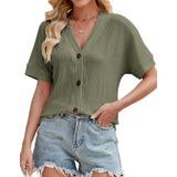 Blusa Simplefun Feminina Com Botão De Manga Curta, Verde, Tamanho L