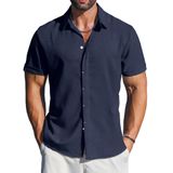 Camisa Letsee Beach De Manga Curta Casual Com Botões Azul Marinho