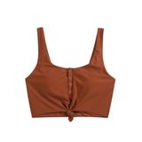 Top De Biquíni Zaful Front Knot Crop Tankini Acolchoado Marrom Tamanho M