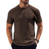 Camiseta Masculina Coofandy, De Malha, Gola Redonda, Manga Curta, Café