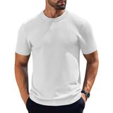 Camiseta Masculina Coofandy, Gola Redonda, Manga Curta, Tricotada, Branca