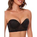 Sutiã Crushnow Longline Sem Alças Push Up Acolchoado Uplift Preto 32a
