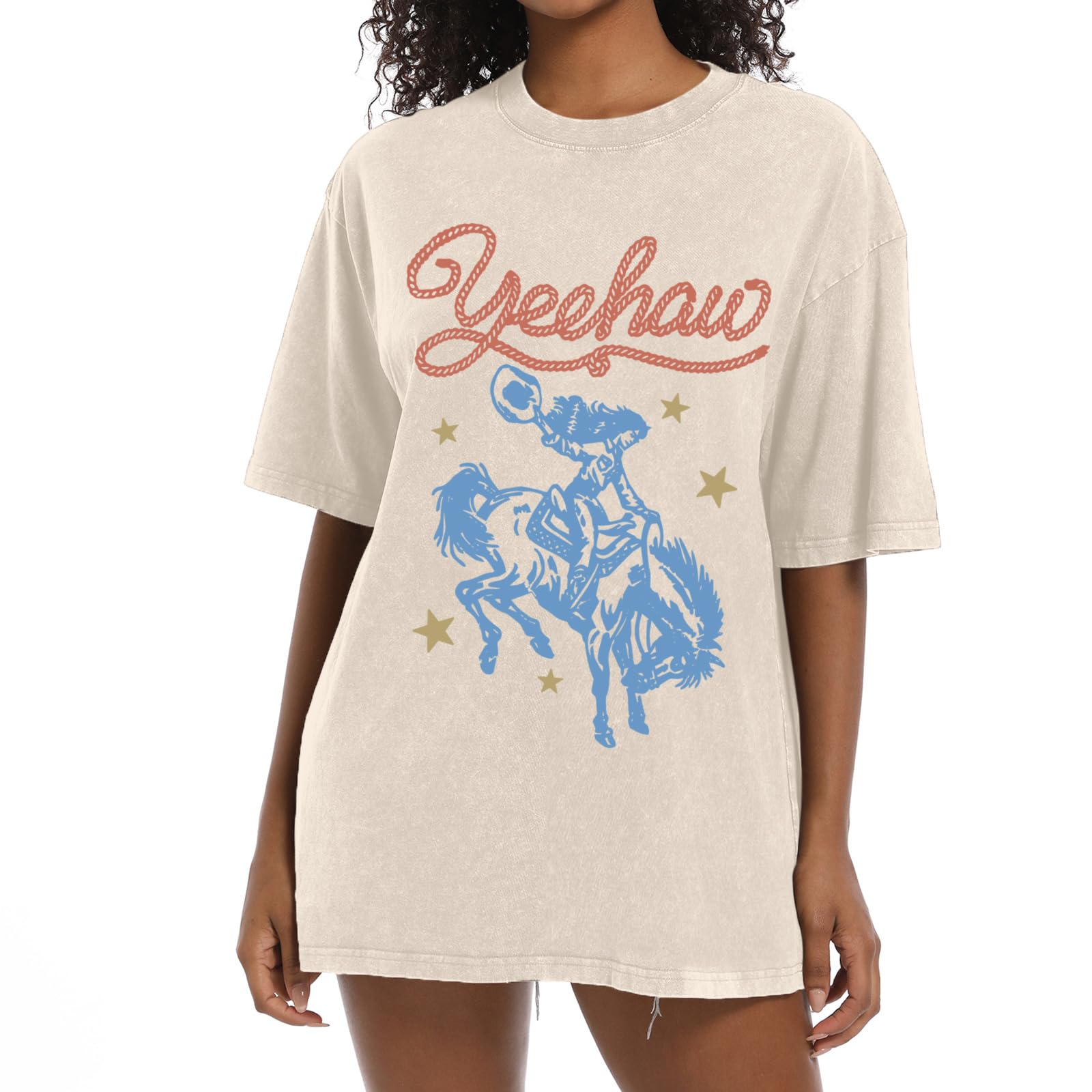 Camiseta Cayxatiu Western Camisas Femininas Vintage Cowgirl