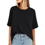 Camiseta Feminina Yucolen De Tamanho Grande, Manga Curta, Algodão, Preta