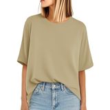 Camiseta Feminina Yucolen, Tamanho Grande, Algodão, Verão, Cáqui, L
