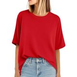 Camiseta Feminina Yucolen De Tamanho Grande De Meia Manga Vermelha De Algodão M