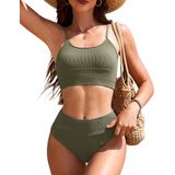 Conjunto De Biquíni Ai&#39;mage Feminino De Cintura Alta Para Controle De Barriga Gg Verde