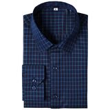 Camisa Social Gianen Wrinkle Free Plaid Gingham Check Azul Marinho
