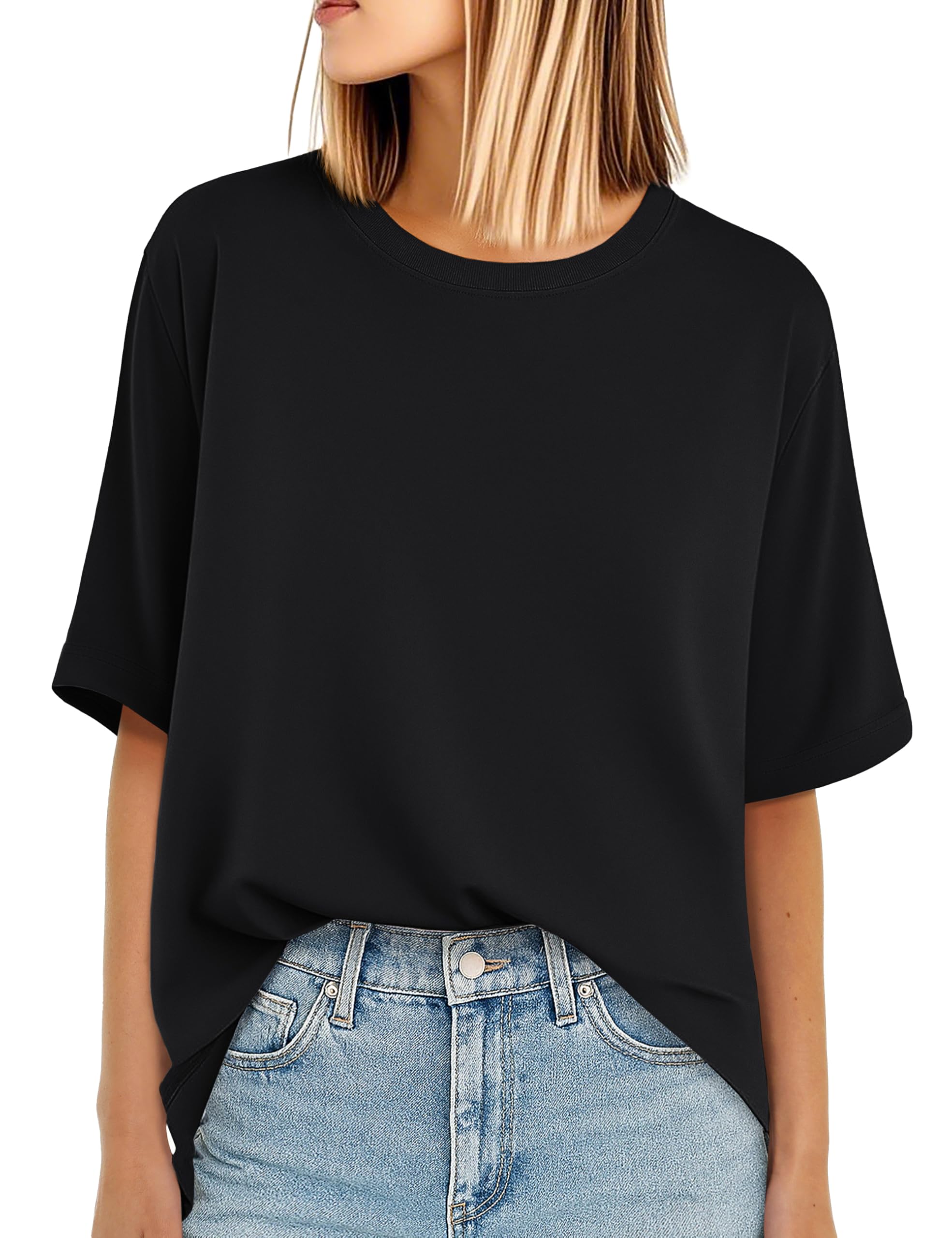 Camiseta Feminina Yucolen De Tamanho Grande, Manga Curta, Algodão, Preta, 2gg